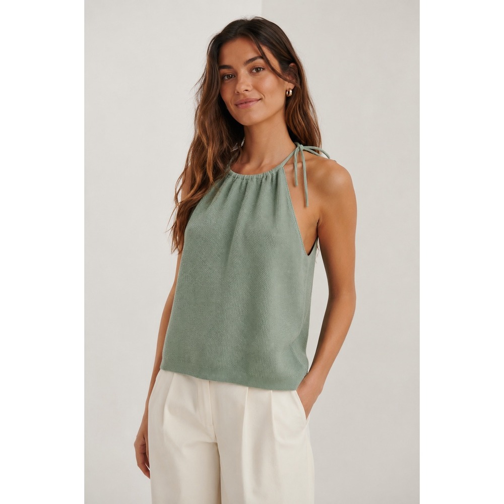 NEW Gap Women XL Tall Tie Tank Gasoline Green Textured Knit Halter Top Boho